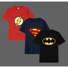 Kit 3 Camisa Camiseta Blusa Algodao Streetwear Masculina Feminina Herois Dc Flash Superman Batman