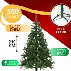 Árvore de Natal Pinheiro Luxo 2,10m com 550 Galhos e Base de Metal Reforçada