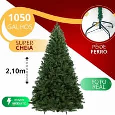 Árvore Natal 210 cm 1050 Galhos PVC com Base Ferro –  Luxuosa, Cheia, Pinheiro, Verde