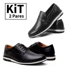 Kit 2 Pares Sapato Masculino Confortável Loafer + Oxford Social Casual Elegante para Dia a Dia Trabalho e Festas