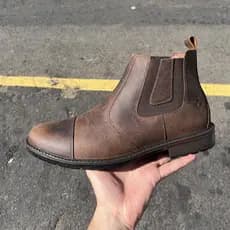 Botina Chelsea Masculina de Couro Legítimo Rústica Bota Macia Cowboy Sertanejo