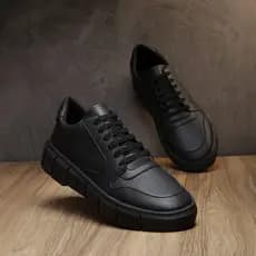 Tenis Casual  Masculino Sneakers Branco Preto Sola Alta Tratorada Lançamento