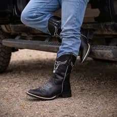 Bota Texana Couro Marrom Masculina Cano Bordado Touro Estilo Sertanejo