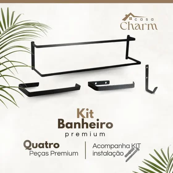 kit 4 Toalheiro Porta Toalha Papel Higiênico  Duplo peças parede preto texturizado