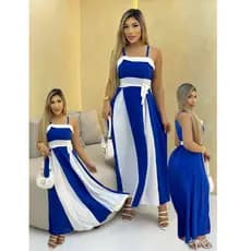 Vestido Longo Feminino Duna Bicolor Acinturado Casual e Elangante de luxo