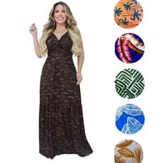 Vestido longo Feminino com Alcinha regulavel estampado elegante Tendencia