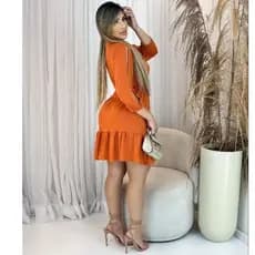 Vestido Feminino mid/longo, manga 3/4 de luxo Elegante no Suede  Moda Evangélica
