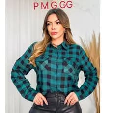 BLUSA CAMISA XADREZ FEMININA MANGA LONGA TECIDO VISCOLINO COM BOTÕES PREMIUN LIQUIDAÇÃO