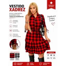 LIQUIDAÇÃO Vestido curto xadrez feminino Casual de luxo suede confortável manga 3/4 regulável