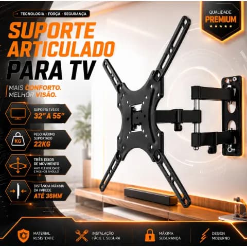 Suporte Tv Tri Articulado Lcd Led Plasma 22 A 55 Pol para parede 32 40 42 43 47 50 52 55 polegadas