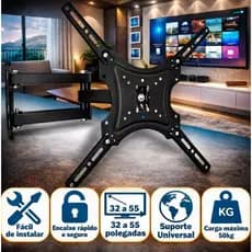 Suporte de Parede Articulado Reforçado p/ TV 26'' a 55'' com Parafusos – Ajustável e Seguro