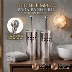 Kit 2 Escovinhas Sanitárias Com Suporte em Inox Escova De Limpeza Privada Banheiro