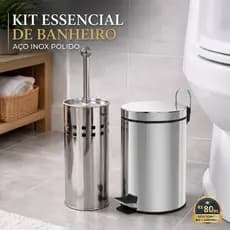 Kit Duo Limpeza Escovinha Sanitária Com Suporte e Lixo Inox De Banheiro 5 Litros em Inox Higiene