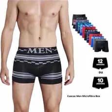 Kit com 12 ou 10 Cuecas Men Microfibra Box Boxer Masculina Adulto Sem Costura