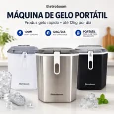 Máquina de Gelo Desing Robusta Portatil Rápido Eficiente 12KG 100W Eletroboom Produz até 12Kg Diário Pronto em 6 Minutos