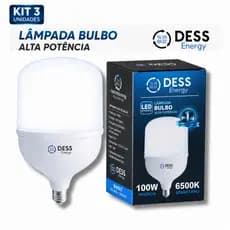 Kit 3 Lâmpadas 100W Bivolt Bulbo Branco Frio 6500K Alta Potência