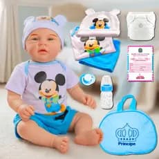 Bebê Reborn Boneco Menino Realista Mickey Original Corpinho Em Silicone Com Bolsa Maternidade