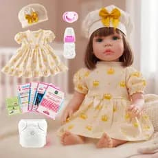 Bebê Reborn Boneca Vestido Coroa Dourada Realista Original Vinil Siliconado Pode Dar Banho Promoção