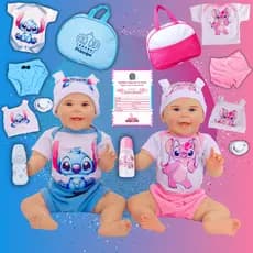 Gemeos Bebê Reborn Boneca Realista Mayze Menina e menino Silicone pode Dar Banho Original