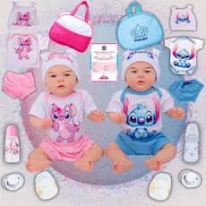 Gemeos Bebê Reborn Boneca Realista Mary Menina e menino Silicone pode Dar Banho Original Envio Imediato