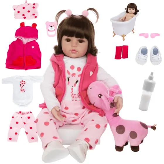 Boneca Bebê Reborn Girafinha Realista Silicone Menina pode dar Banho