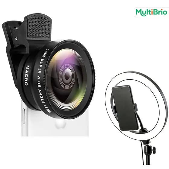 2 Em 1 Kit Clip De Lente Do Telefone Móvel Externo HD Macro 37mm 49UV 0.45x Super Grande Angular 12.5x Da Câmera