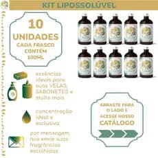 Kit 10 Unidades | Essências Lipossolúveis | + 200 Opções de Fragrâncias | 100ml por frasco | Grassi