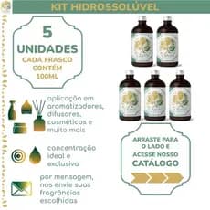 Kit 5 Essências Hidrossolúveis | + 200 Opções de Fragrâncias | 100ml por frasco | Escolhas via Chat