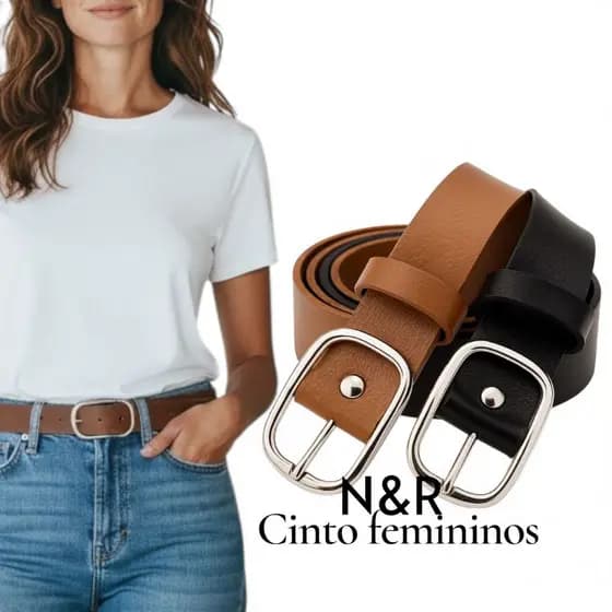 Kit 2 Cintos Feminino Largo 2,5cm - Fivela da Moda Modelo - Eva