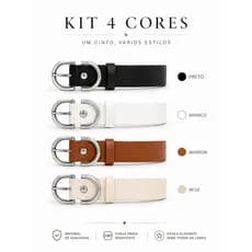 Kit 4 Cintos Femininos  Largura 3 cm - Fivela Invertida Elegante da Moda - Aline