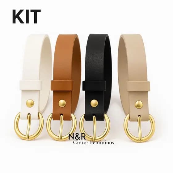 Kit 4 Cintos Femininos Fino da Moda Dourada Delicada - Bia
