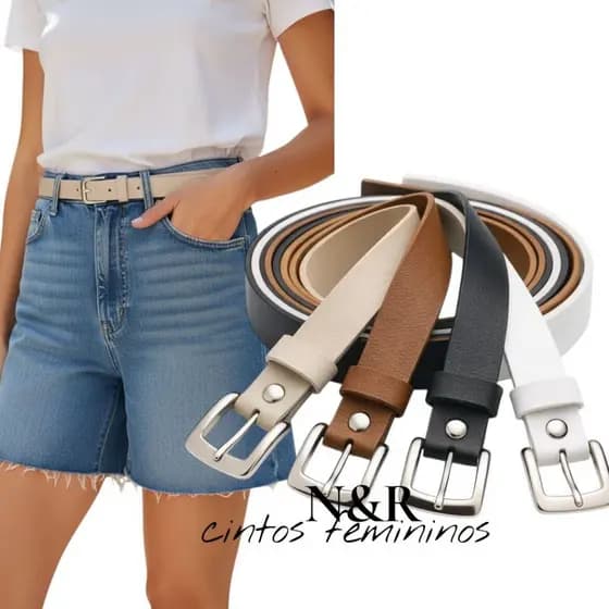 Kit 4 Cintos Feminino Largura 2 cm Fivela Prata Moda - Yara