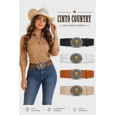 Cinto Country Feminino Fivela Cavalo Dourado Western Ajustável Couro Sintético