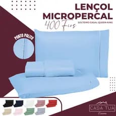 Lençol Solteiro 2 Peças Micropercal 400 fios Liso - Ponto Palito na fronha NOVIDADE