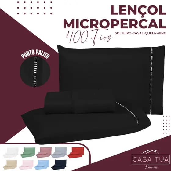 Jogo de Lençol Cama Queen 3 Peças Micropercal 400 fios Liso - toque macio PONTO PALITO NOVIDADE