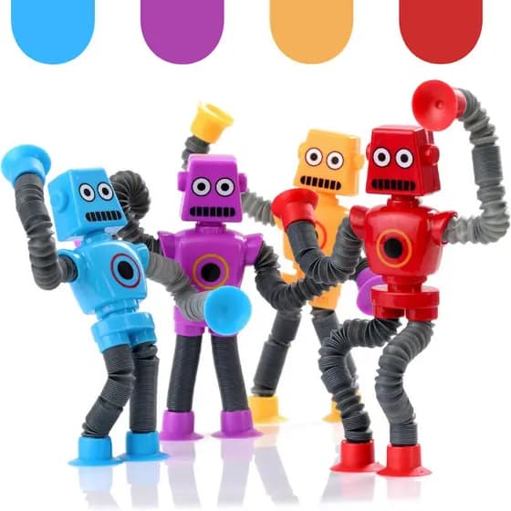 Kit 4 Robô que Estica Cartoon Tubo Telescópico Fofo Descompressão Design Criativo Brinquedo Infantil poptube