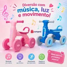 Bicicleta de Equilíbrio Infantil Sem Pedal Andador 4 Rodas Bebê Criança Brinquedo Musical Som E Luz