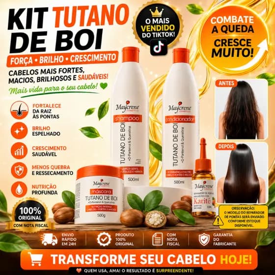 🔥 KIT TUTANO DE BOI + REPARADOR DE PONTAS – TRATAMENTO COMPLETO 🔥