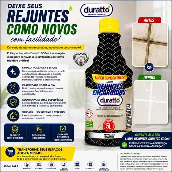 💚 Limpa Rejuntes Encardidos Duratto 500ml – Limpeza Profunda e Resultado Impecável