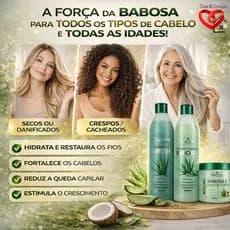 Kit Babosa Crescimento Capilar Anti-Queda Hidratação Profunda Shampoo+Condicionador+Máscara p/ Cabelo Seco e Danificados