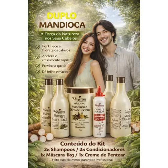 ✨Kit Duplo 7x1 ✨Mandioca e ✨Óleo de Ricinus, para todos os tipos de Cabelo, Maciez e Brilho, com a 💜Hidratação perfeita!