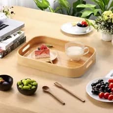 Bandeja Decorativa Retangular de Bambu para Café da Manhã, Estilo Moderno