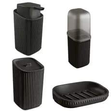 Kit  4 pçs pra Banheiro - Porta Algodão, Escova de Dentes, Sabonete e Sabonete Líquido Cor: Preto
