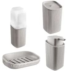 Kit 4 pçs pra Banheiro - Porta Algodão, Escova de Dentes, Sabonete e Sabonete Líquido Cor: Cinza Claro