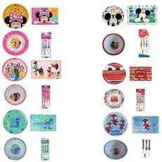 Kit Infantil Personagens 4 Peças | Prato Raso, Bowl, Jogo Americano e Talheres