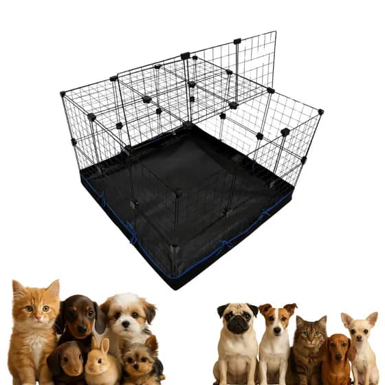 Cercado Portátil Pet 30x30 com Estrutura Resistente, Forro Lavável e Tampa Branco/Preto
