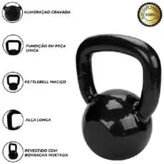 Kettlebell 10kg (1X10 Kg) em Ferro Fundido Emborrachado Crossfit Treinamento Funcional 10 KG na cor preta