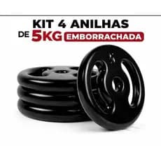 Kit 4 Anilhas 5kg  Emborrachadas Ferro Fundido (4X5KG) 20kg Total Musculação Academia Barra Halter