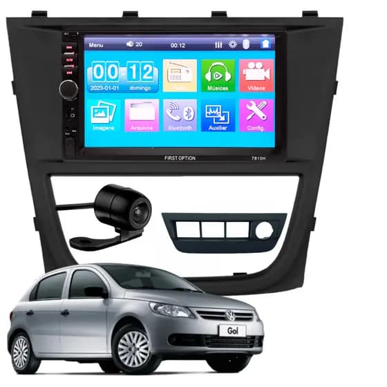 Kit Central Multimidia Mp5 Gol Voyage Saveiro G5 2008 2009 2010 2011 2012 Bluetooth + Moldura