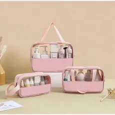Kit 3 Bolsa Portátil Transparente Para Viagem Cosméticos Produtos De Higiene Pessoal--Milly